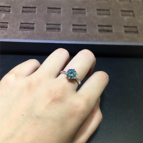New Design 925 Silver 2 Carat Round Brilliant Cut Diamond Test Past D Color Green Moissanite Ring Women Excellent Emerald Rings