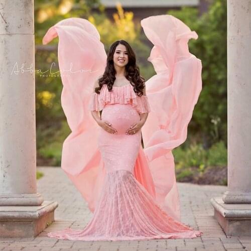 Lace Maternity Dress For Photo Shoot Long Maxi Gown Evening Pregnancy Dress Photography Props Pregnant Women Baby Shower Dress