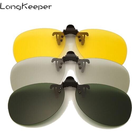 LongKeeper Fashion Polarized Clip On Sunglasses For Men Women Driver Goggles Male Car Driving Night Vision Sun Glasses UV400