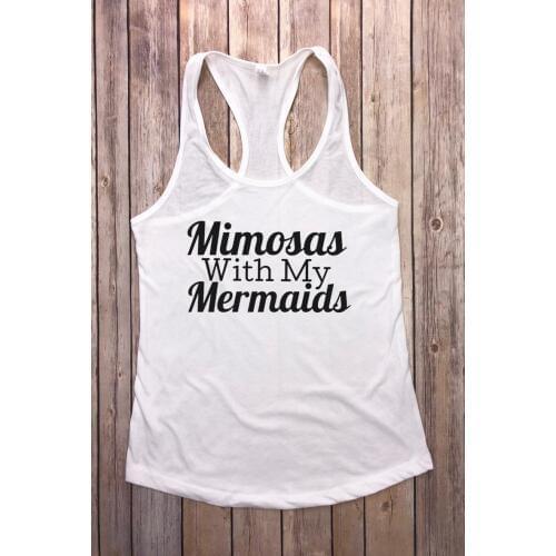 Skuggnas Mimosas With My Mermaids Tank Top Bride and Bridal Party Tank Tops Friends and Besties Shirts Summertime Tops Cruise