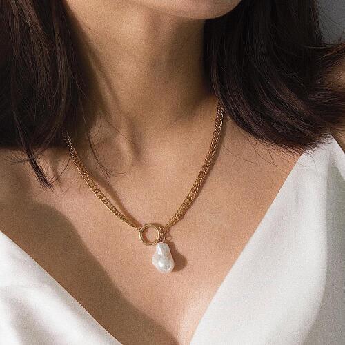 DIEZI Fashion Baroque Pearl Pendant Necklace For Women Gold Metal Chain Irregular Bead Choker Necklace Ladies Femme Jewelry