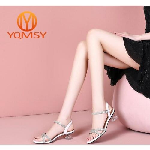 YQMSY Fashion Women Sandals Casual Transparent Thick Heel Buckle Strap Sandals Narrow Band Bling Summer Party Ladies Shoes AS128