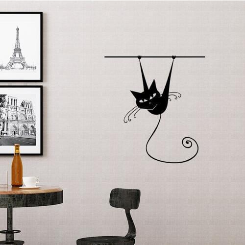 Cartoon climbing wall cat Wall Sticker for kids rooms Glass window home decoration Vinyl Mural lovely Stickers art Decals Decor