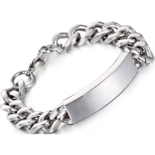 Fashion Mens Stainless Steel Curb Link Chain ID Bracelet 12mm 8.66