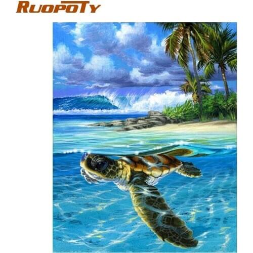 RUOPOTY Picture Frame DIY Painting By Numbers Kit Sea turtle Drawing On Canvas Home Wall Art Decor Coloring By Numbers Diy Gift