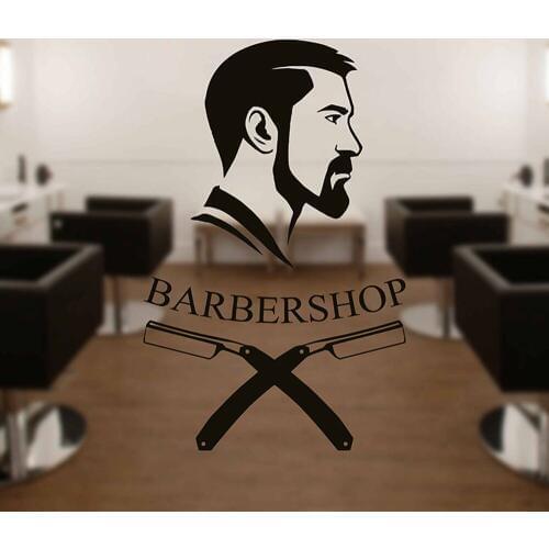 Barbershop man face wall stickers sign logo wall decal Detachable vinyl Window glass Decals Barbers Logo Hair Salon decors G174