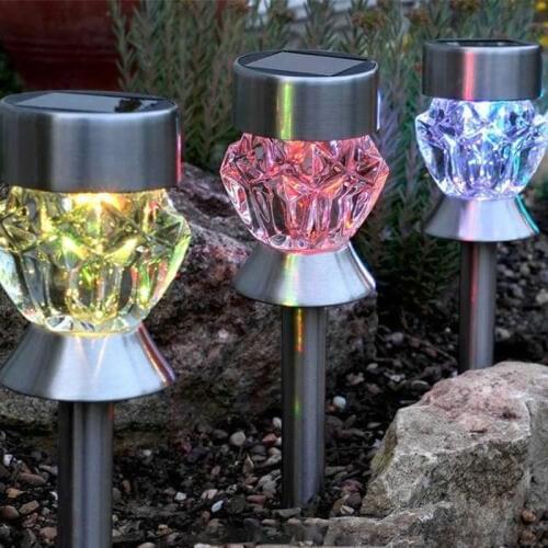 Stainless Steel Solar Lawn Lamp Diamond Light White Light RGB Light Solar Garden Decorative Lights Use Garden Park Outdoor