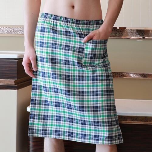New men s underwear Plaid nightdress cotton leisure home bathing skirt breathable sweat