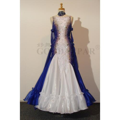 New standard dance dress,ballroom dance competition dresses,womens dance dresses,modern dance skirts, white bule color