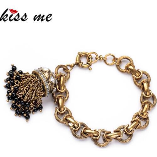 Kissme Factory Wholesale 2020 Antique Gold Color Tassel Bracelets Jewelry Fashion Charm Bracelets Bangles For Women Accessories