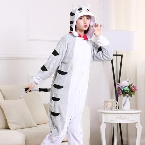 Unisex Cheese Cat Pajamas Onesie Kigurumi Chi Cat Costume Cartoon One-Piece Pyjamas Adult Women Men Animal Cosplay Halloween