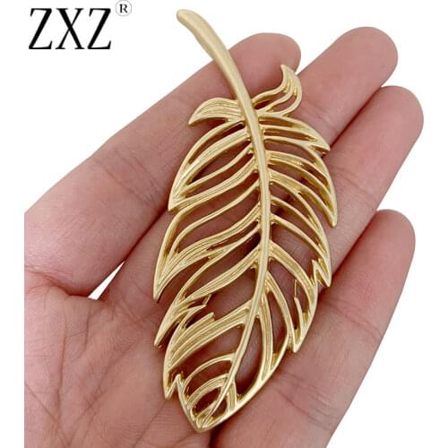 ZXZ 2pcs Matte Gold Large Filigree Feather Leaf Charms Pendants for Necklace Jewelry Making Accessories 79x33mm