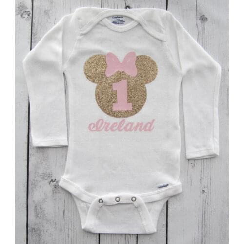 Custom glitter name number mini mouse birthday bodysuit onepiece cake mesh tutu romper Outfit Set baby shower party favors