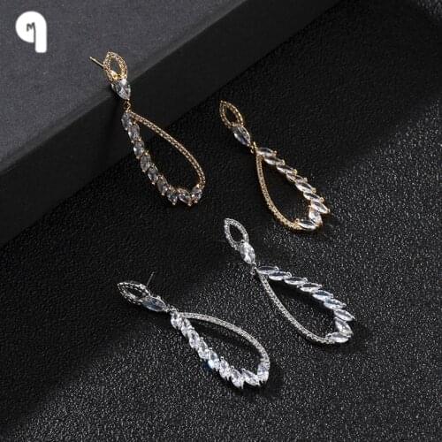 QM Exquisite Bling AAA Cubic Zircon Wing Dangle Earrings for Girls Fine 18k Gold Silver Plated Drop Earring for Women Party Gift