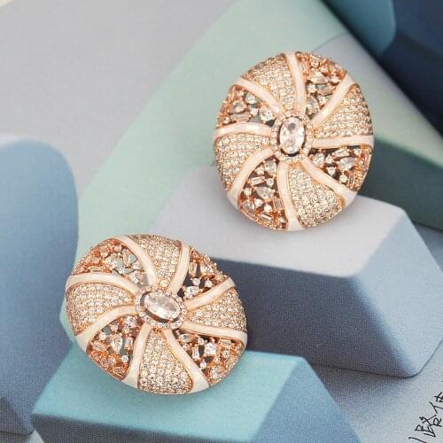 TIRIM Luxury Oval Abalone Shell Dangle Earrings for Women Full Crystal Zircon Mirco Paved Wedding Drop Earring Fashion Jewelry