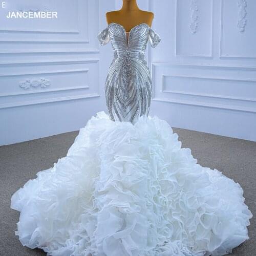 RSM67354 Luxury Heavy Beads Ruffled Mermaid Wedding Dress Sweetheart Neckline Sinking Sleeves Strapless Bridal Gown сладости