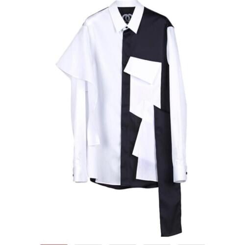 S-6XL 2020 New women mens clothing Hair Stylist original Asymmetric Deconstruction Folding black white Shirt plus size costumes
