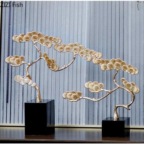 Golden Alloy Ginkgo Biloba Statue Desk Decor Ornaments Crafts Black Crystal Base Sculpture Living Room Decoration Furnishings