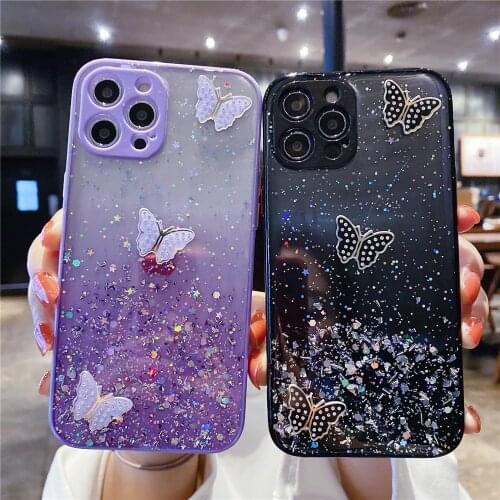 Camera Protection Phone Cases For iPhone 12 11 Pro XS Max XR X 8 7 6S Plus SE 2020 Cute 3D Butterfly Clear Soft Shockproof Cover