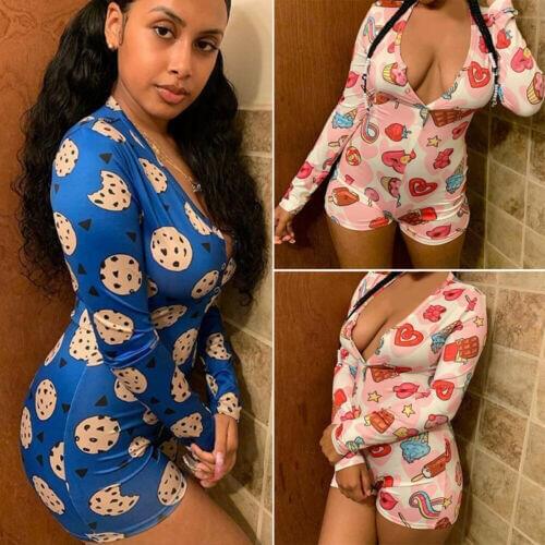 2020 New Womens Sexy Bodycon Ladies One Piece Elastic Long Sleeve Sleepwear Jumpsuit Shorts Romper Bodysuit Leotard Tops