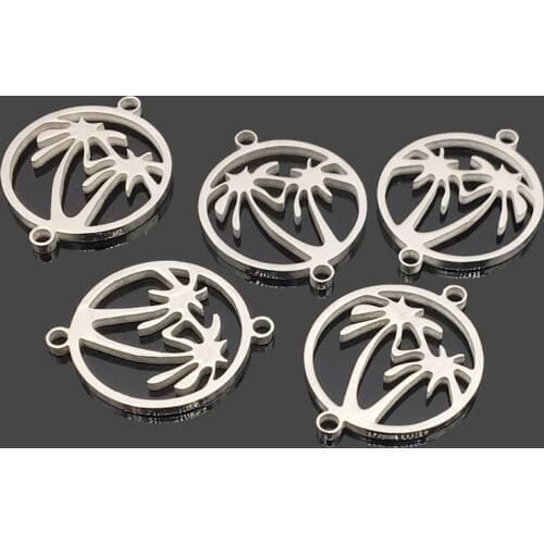 10pcs Coconut Tree Stainless Steel Connect Pendant Two Hole Stainless Steel Charm for Wish Bracelet Necklace Making