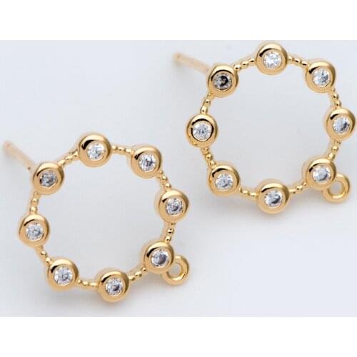 10pcs CZ paved Gold Circle Ear Posts, Geometric Stud Earrings with Loops, DIY Earring Findings (GB-750)