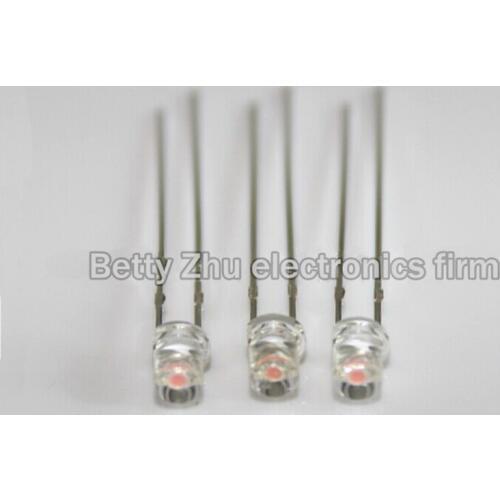 1000PCS/LOT F3 / 3mm flat head with side long-legged Transparent shell Pink 660nm line LED light-emitting diode