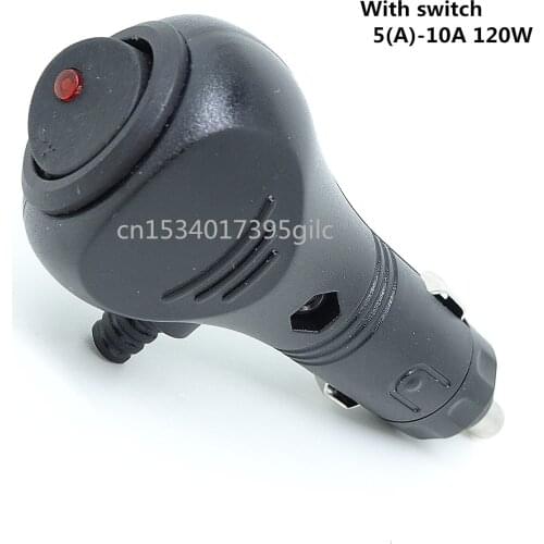 10A car cigarette lighter plug cigar head with LED indicator light with switch male plug socket modified car charger 12V
