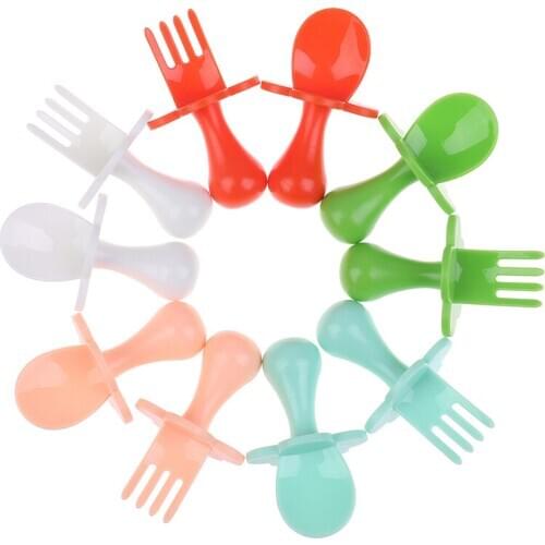 2pcs Baby Training Fork Spoon Set Newborn Feeidng Soup Spoon Kid Food Supplement Fruit Fork Safety PP Material Tableware