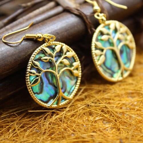6 Pair Natural Abalone Shell Earrings Tree of Life Energy Chakra Earrings Fashion Jewelry For Women Girls Wedding Party Gifts