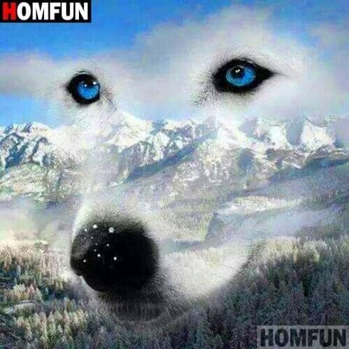 HOMFUN Full Square/Round Drill 5D DIY Diamond Painting "Wolf Snow Mountain" 3D Diamond Embroidery Cross Stitch Home Decor A18791