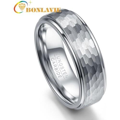 BONLAVIE 8MM Wide 2.3MM Thick Round Hexagonal Pattern Tungsten Steel Rings for Men Engagement Ring Jewelry Free Shipping