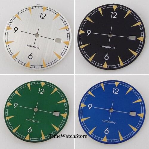 33.5mm Watch Dial Spare Parts Fit For NH35 / NH35A Automatic Movement Date Window White/Black/Green/ Blue Color Green Lume