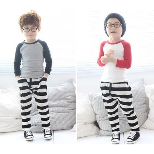 2018 Grey Stripe Boys Harem Pants Kids Autumn Boots Pants Children Sport Pant 100% Cotton Outerwear Fashion T