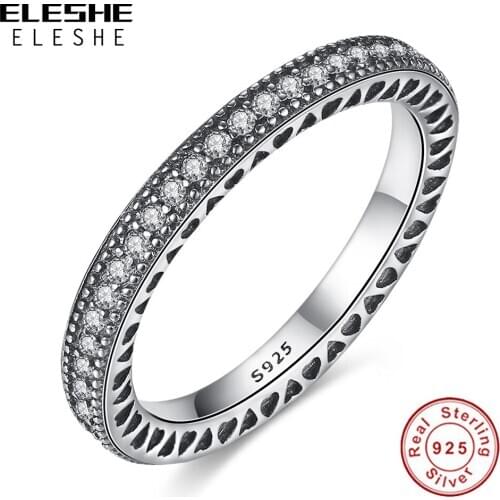 ELESHE High Quality 925 Sterling Silver Circle CZ Geometric Stackable Heart Rings for Women Free Engraved Name Ring Jewelry