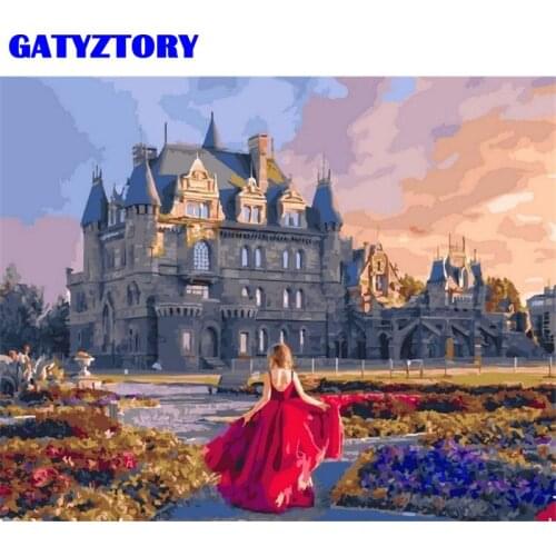 GATYZTORY Paint By Number Girl Drawing On Canvas Gift Diy Pictures By Numbers Castle Kits Handpainted Painting Art Home Decor