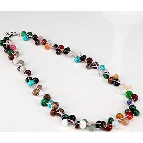 ICNWAY Natural Roundel Gemstone and Crystal Knitted by Hand Necklace 19.5inch Jewelry for Women