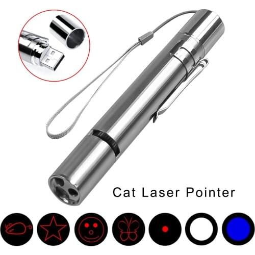 Cat Laser Pointer Toy Interactive Cat Wand Indoor Toys USB Rechargeable Pet Train Exercise Stick Toy Keep Kitty Dog Busy Gift