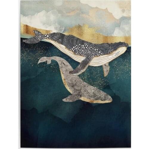 HD Print Amber Whale Canvas Painting Wall Art Sea Scenery Poster Modular Smiple Pictures Home Decor Bedroom Bedside Background