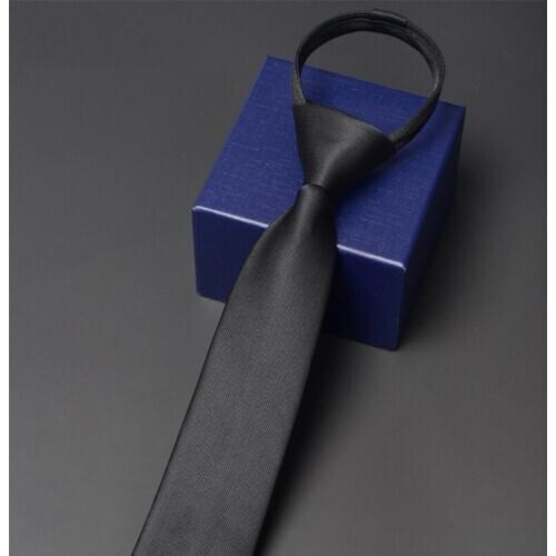 Classical Black Tie for Men 6CM Zipper Neck Tie High Quality Business Work Necktie Male Fashion Fromal Solid Balck Ties