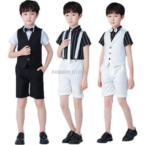 2020 School Kids Vest +Shorts 2Pcs Suit Flower Boys Formal Birthday Tuxedo Dress Kids Spring Host Dance Suit Clothing Set