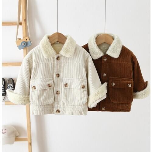 Korean Classic Style Kids Cashmere Coat for Boys Autumn Winter Cashmere Corduroy Coat Toddler Winter Fur Coat Baby Warm Jacket
