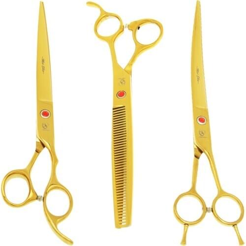 8" Pets Hair Scissors Set Straight Curved Animals Cutting Shears Japan Steel 7.5" Thinning Clippers Dogs Grooming Tijeras B0050A