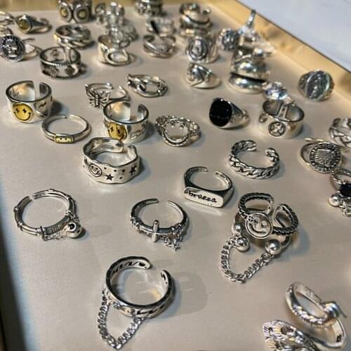 Multistyle Vintage Open Ring with Chain Women Girl Mix Punk Finger Rings for Gift Party Fashion Jewelry Accessories