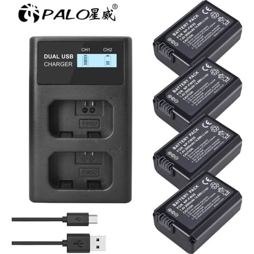 PALO 2000mAh NP-FW50 NP FW50 Battery AKKU+LCD Dual Charger for Sony Alpha a6500 a6300 a7 7R a7R a7R II a7II NEX-3 NEX-3N NEX-5