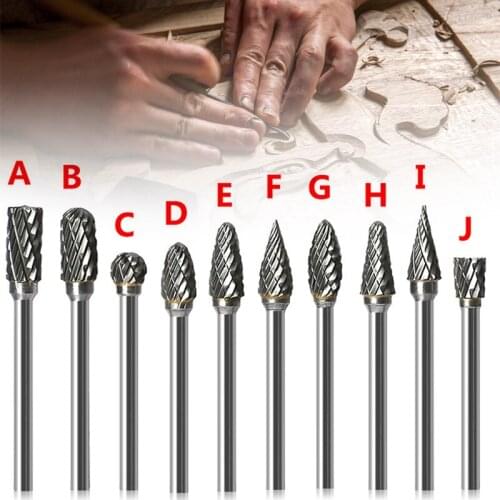 Carbide Burr Set 10pcs Tungsten Carbide Rotary Files Bits For Die Grinder Metal Wood Carbide Burr Carving Polishing Drilling