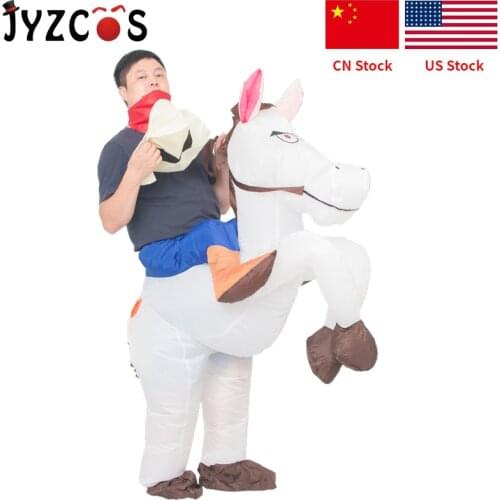 JYZCOS Inflatable Horse Costume Cowboy Cowgirl Horse Rider Cosplay Costume Halloween Party Carnival Costume for Women Men