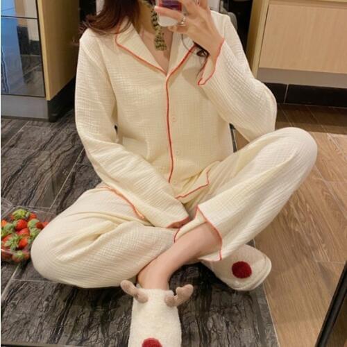 Casual pajamas set new autumn winter pyjamas women loose cotton female sleepwear long sleeve long pant pijama suit home clothes