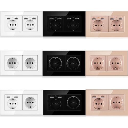 AXUS EU Standard USB socket, Double Outlet,16A Quality power panel AC 110~250V 146mm * 86mm,Double frame Wall USB Power Outlet