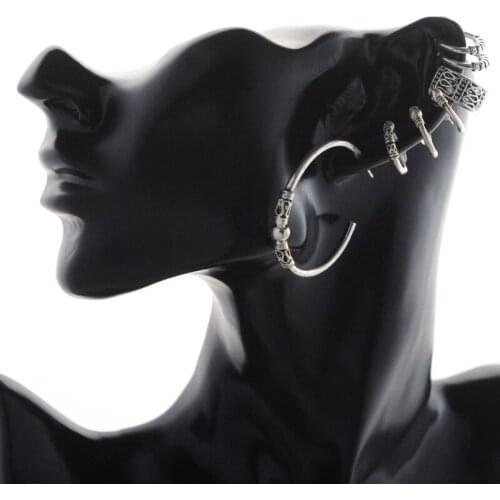 Earrings European American Bohemian Retro Size C- Shaped Earrings Seven-piece Earrings Alloy Stainless Steel Earrings